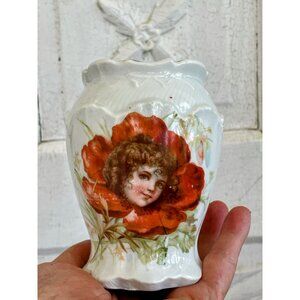 Antique Porcelain Vase With Fair Girl in a Flower